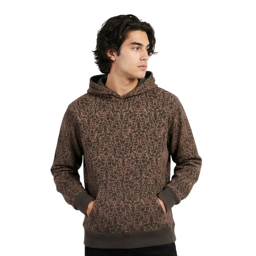 Ransom Ranch II Hoodie Brown Ornate Scroll Print Hooded Sweatshirt Size S Casual